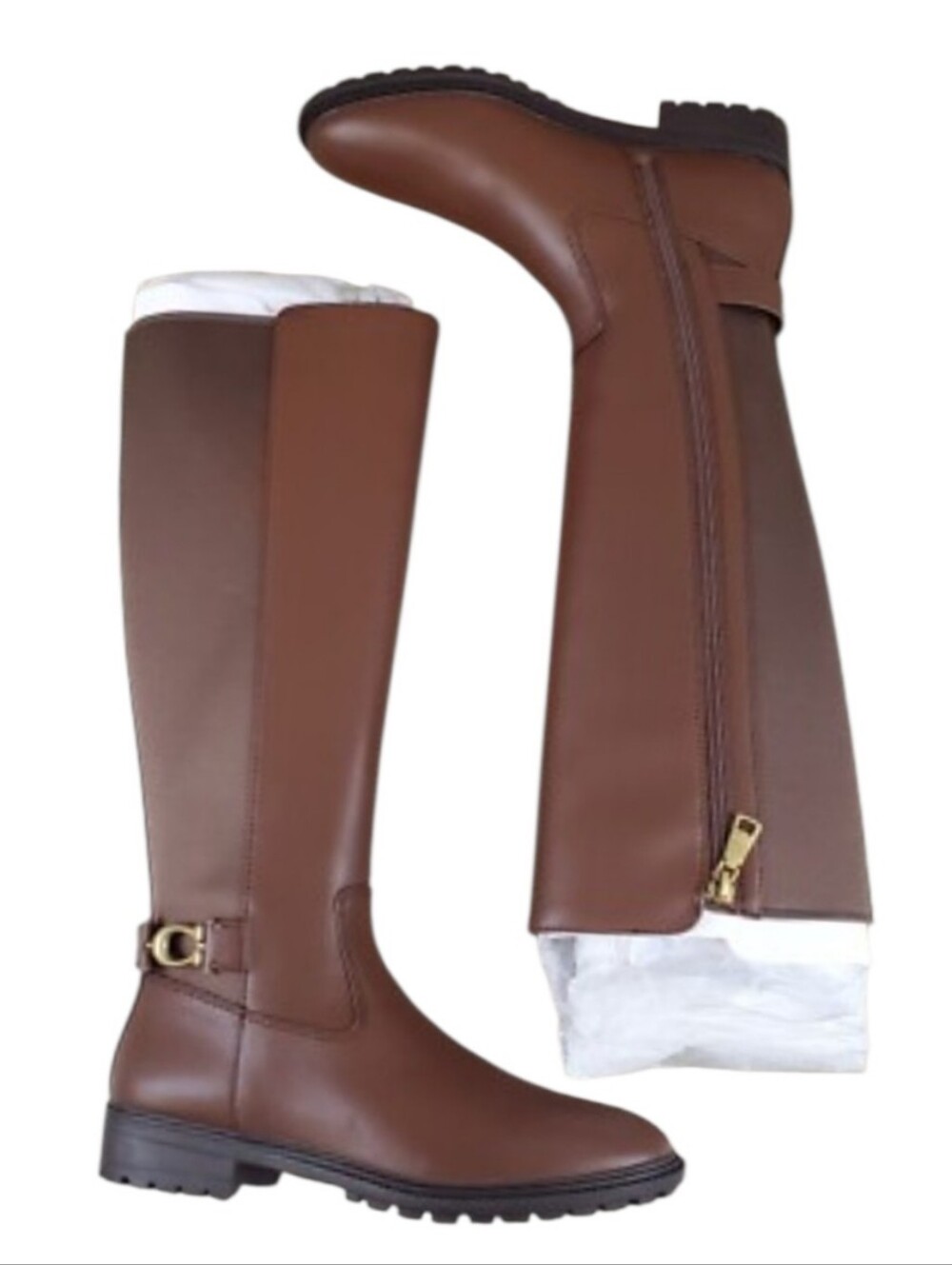 COACH Faith Brown Leather Knee High Lug Sole Riding Boots Size 9 - Picture 6 of 14